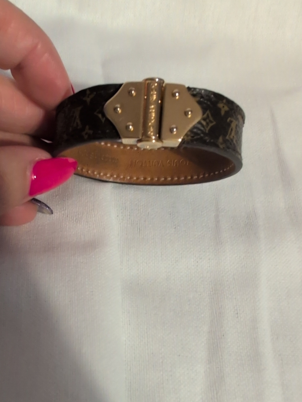 Louis Vuitton Brown Monogram Leather Bracelet with Gold Hardware